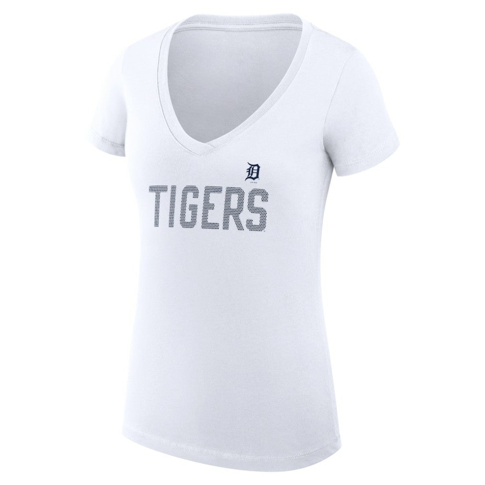 Detroit Tigers G-III 4Her by Carl Banks Women's Super-Slim Fit Lightweight Dot Print V-Neck T-Shirt - White T-shirts