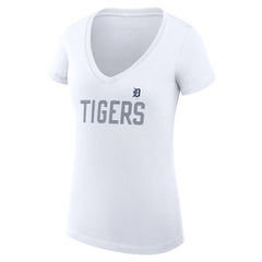 Detroit Tigers G-III 4Her by Carl Banks Women's Super-Slim Fit Lightweight Dot Print V-Neck T-Shirt - White T-shirts