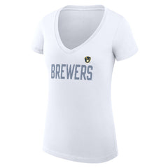 Milwaukee Brewers G-III 4Her by Carl Banks Women's Super-Slim Fit Lightweight Dot Print V-Neck T-Shirt - White T-shirts