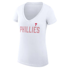 Philadelphia Phillies G-III 4Her by Carl Banks Women's Super-Slim Fit Lightweight Dot Print V-Neck T-Shirt - White T-shirts