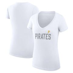 Pittsburgh Pirates G-III 4Her by Carl Banks Women's Super-Slim Fit Lightweight Dot Print V-Neck T-Shirt - White T-shirts