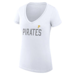 Pittsburgh Pirates G-III 4Her by Carl Banks Women's Super-Slim Fit Lightweight Dot Print V-Neck T-Shirt - White T-shirts