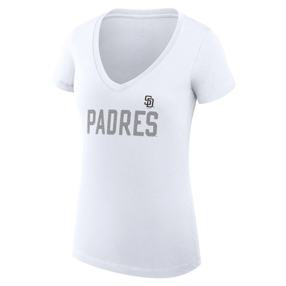 San Diego Padres G-III 4Her by Carl Banks Women's Super-Slim Fit Lightweight Dot Print V-Neck T-Shirt - White T-shirts