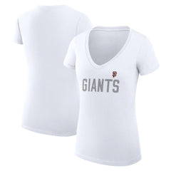 San Francisco Giants G-III 4Her by Carl Banks Women's Super-Slim Fit Lightweight Dot Print V-Neck T-Shirt - White T-shirts