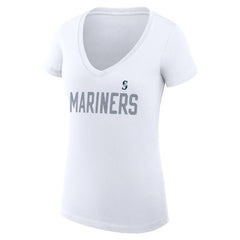 Seattle Mariners G-III 4Her by Carl Banks Women's Super-Slim Fit Lightweight Dot Print V-Neck T-Shirt - White T-shirts