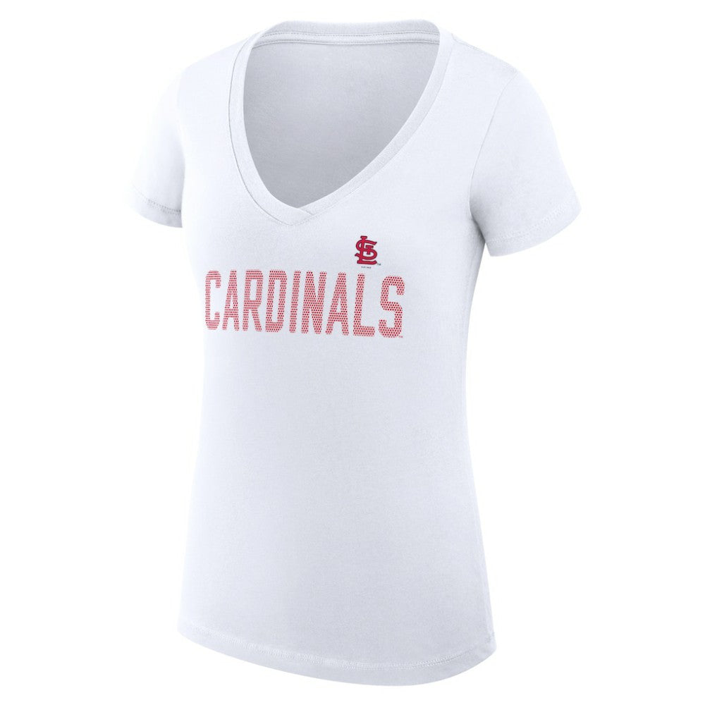 St. Louis Cardinals G-III 4Her by Carl Banks Women's Super-Slim Fit Lightweight Dot Print V-Neck T-Shirt - White T-shirts