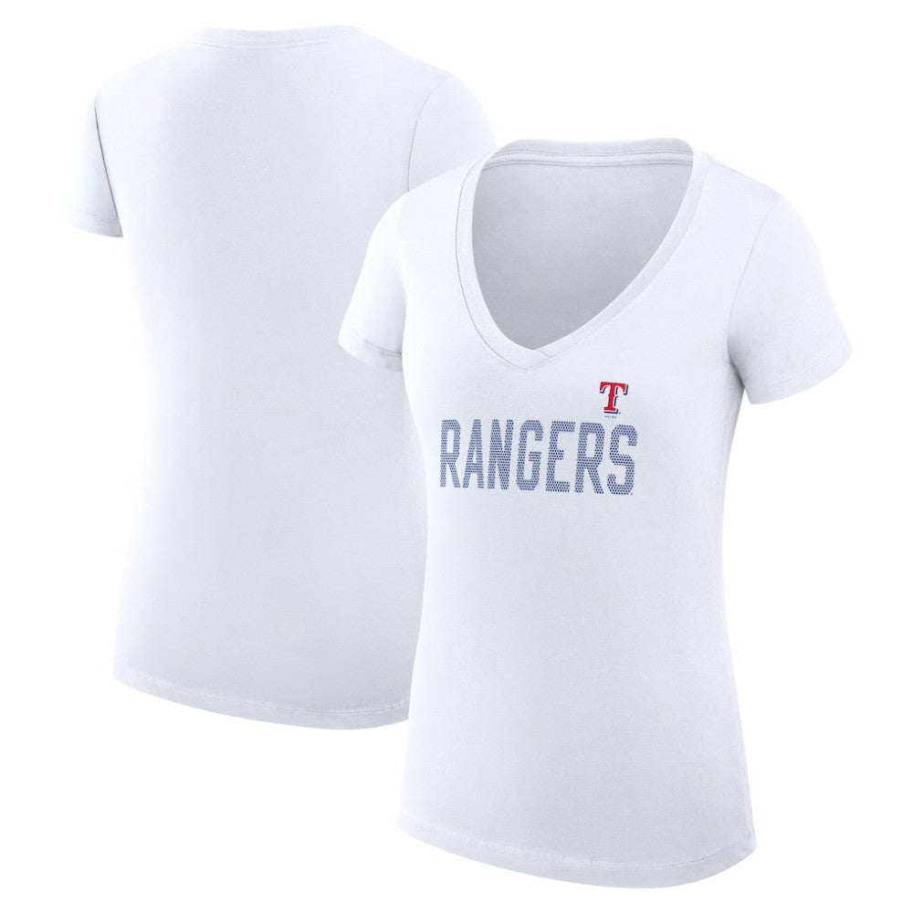 Texas Rangers G-III 4Her by Carl Banks Women's Super-Slim Fit Lightweight Dot Print V-Neck T-Shirt - White T-shirts