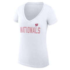 Washington Nationals G-III 4Her by Carl Banks Women's Super-Slim Fit Lightweight Dot Print V-Neck T-Shirt - White T-shirts