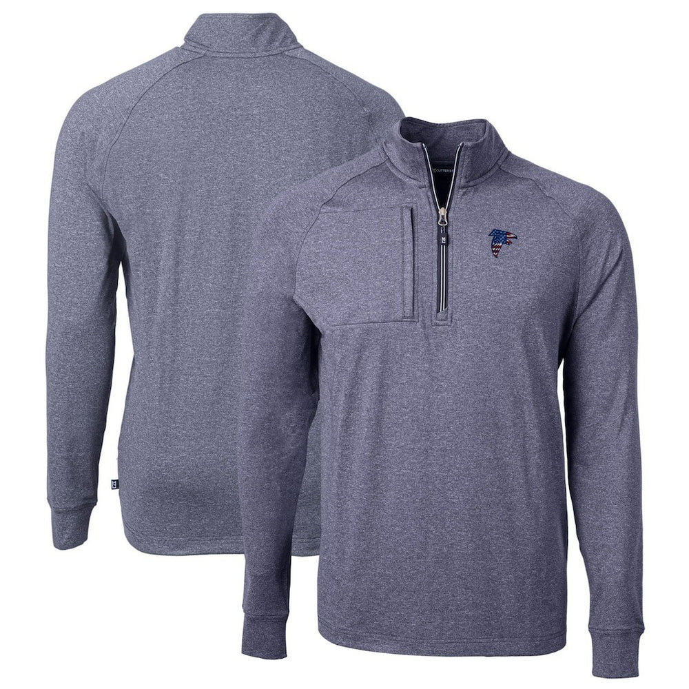 Atlanta Falcons Cutter & Buck Big & Tall Adapt Eco Knit Quarter-Zip Pullover Top Heather Navy