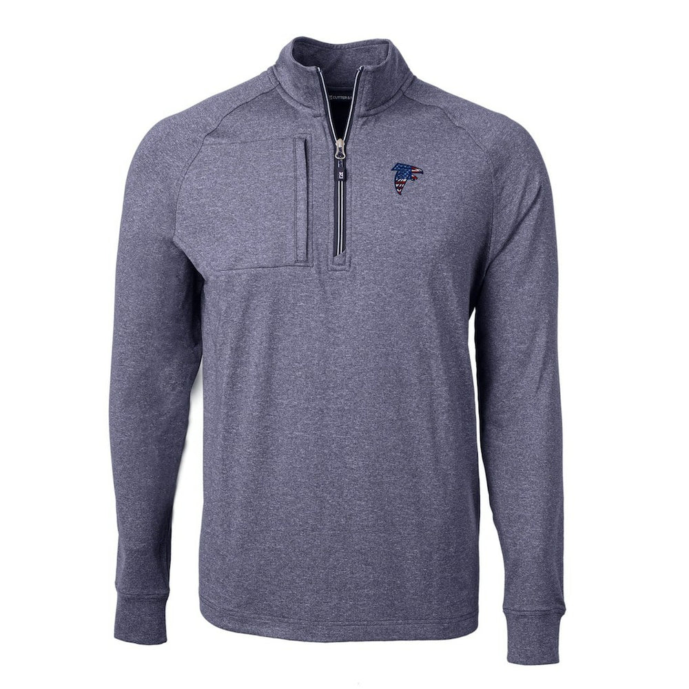 Atlanta Falcons Cutter & Buck Big & Tall Adapt Eco Knit Quarter-Zip Pullover Top Heather Navy