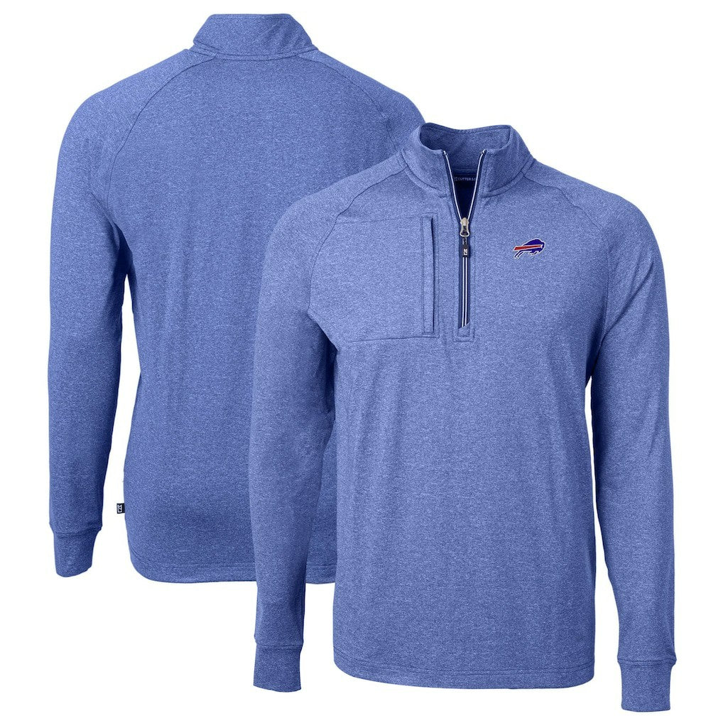 Buffalo Bills Cutter & Buck Big & Tall Adapt Eco Knit Quarter-Zip Pullover Top Heather Royal