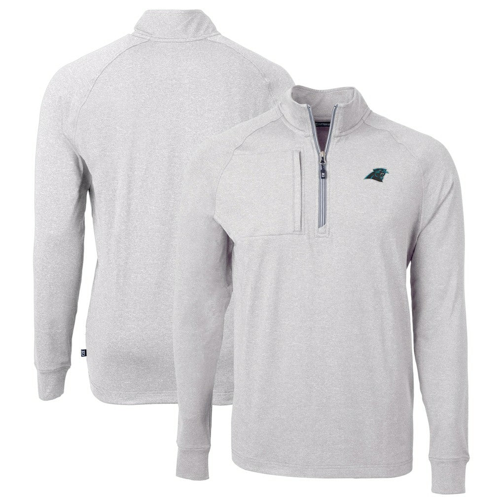 Carolina Panthers Cutter & Buck Big & Tall Adapt Eco Knit Quarter-Zip Pullover Top Heather Gray
