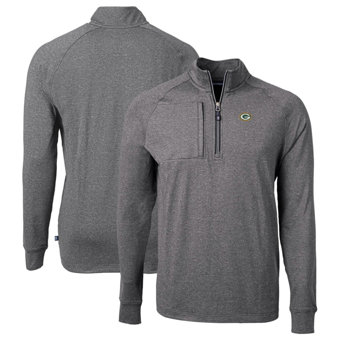Green Bay Packers Cutter & Buck Big & Tall Adapt Eco Knit Quarter-Zip Pullover Top Heather Black