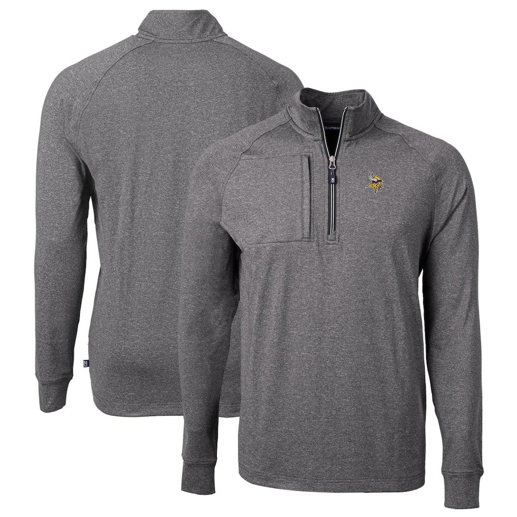Minnesota Vikings Cutter & Buck Big & Tall Adapt Eco Knit Quarter-Zip Pullover Top Heather Black