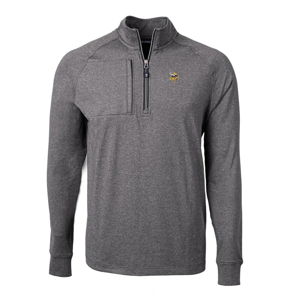 Minnesota Vikings Cutter & Buck Big & Tall Adapt Eco Knit Quarter-Zip Pullover Top Heather Black