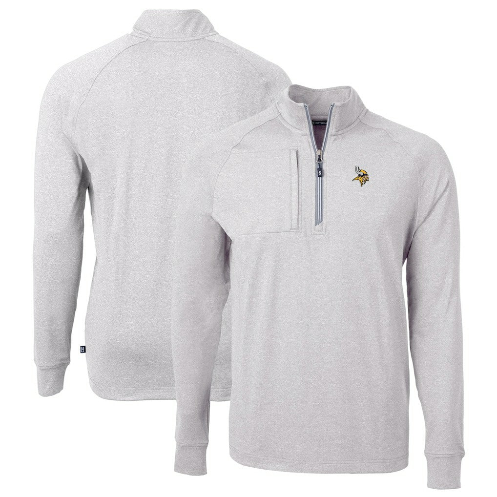 Minnesota Vikings Cutter & Buck Big & Tall Adapt Eco Knit Quarter-Zip Pullover Top Heather Gray