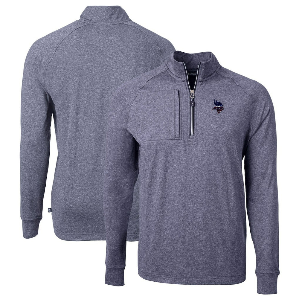 Minnesota Vikings Cutter & Buck Big & Tall Adapt Eco Knit Quarter-Zip Pullover Top Heather Navy