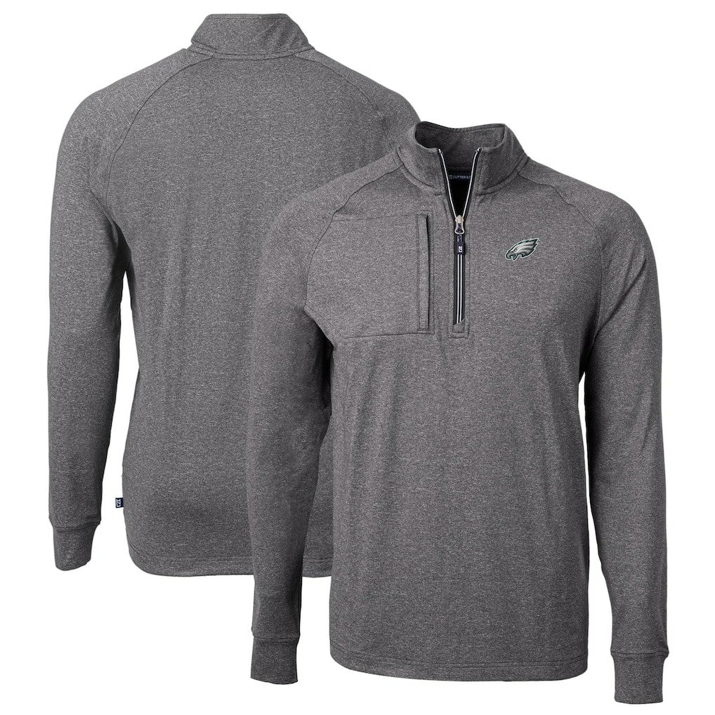 Philadelphia Eagles Cutter & Buck Big & Tall Adapt Eco Knit Quarter-Zip Pullover Top Heather Black