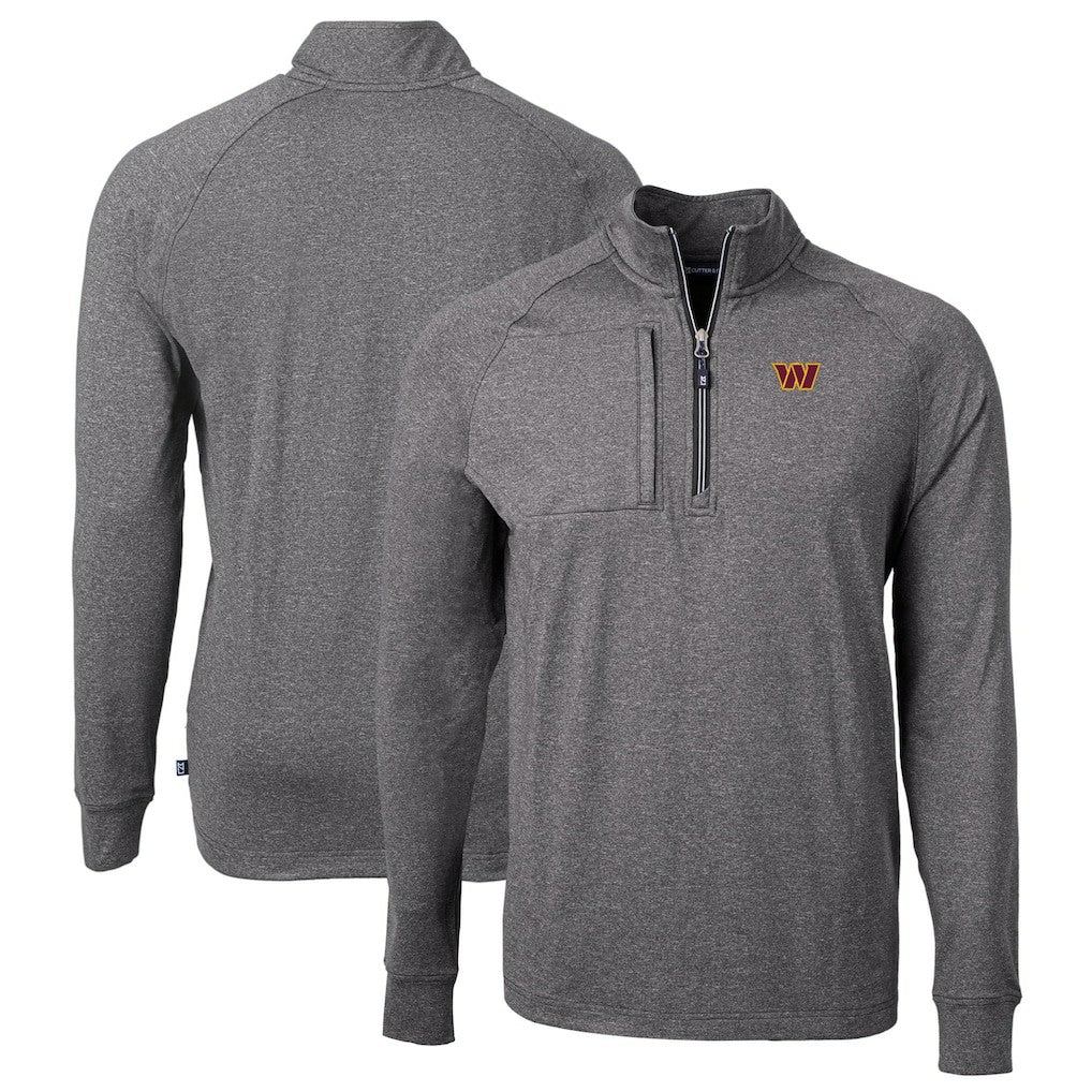 Washington Commanders Cutter & Buck Big & Tall Adapt Eco Knit Quarter-Zip Pullover Top Heather Black