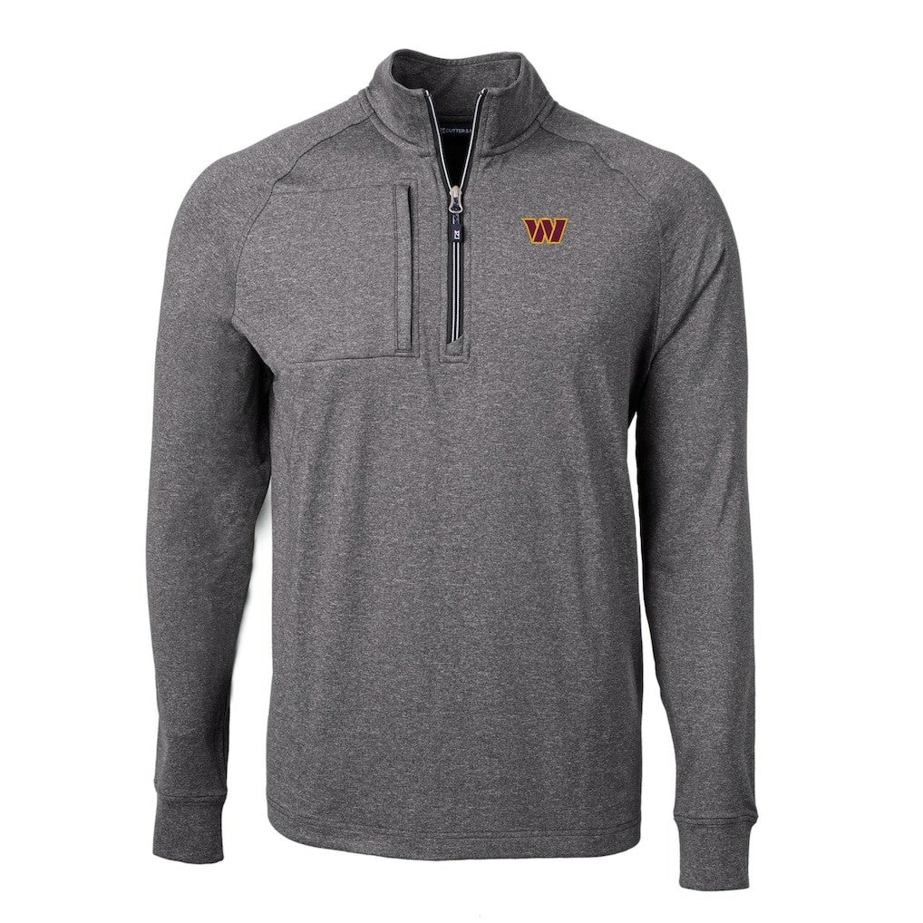 Washington Commanders Cutter & Buck Big & Tall Adapt Eco Knit Quarter-Zip Pullover Top Heather Black