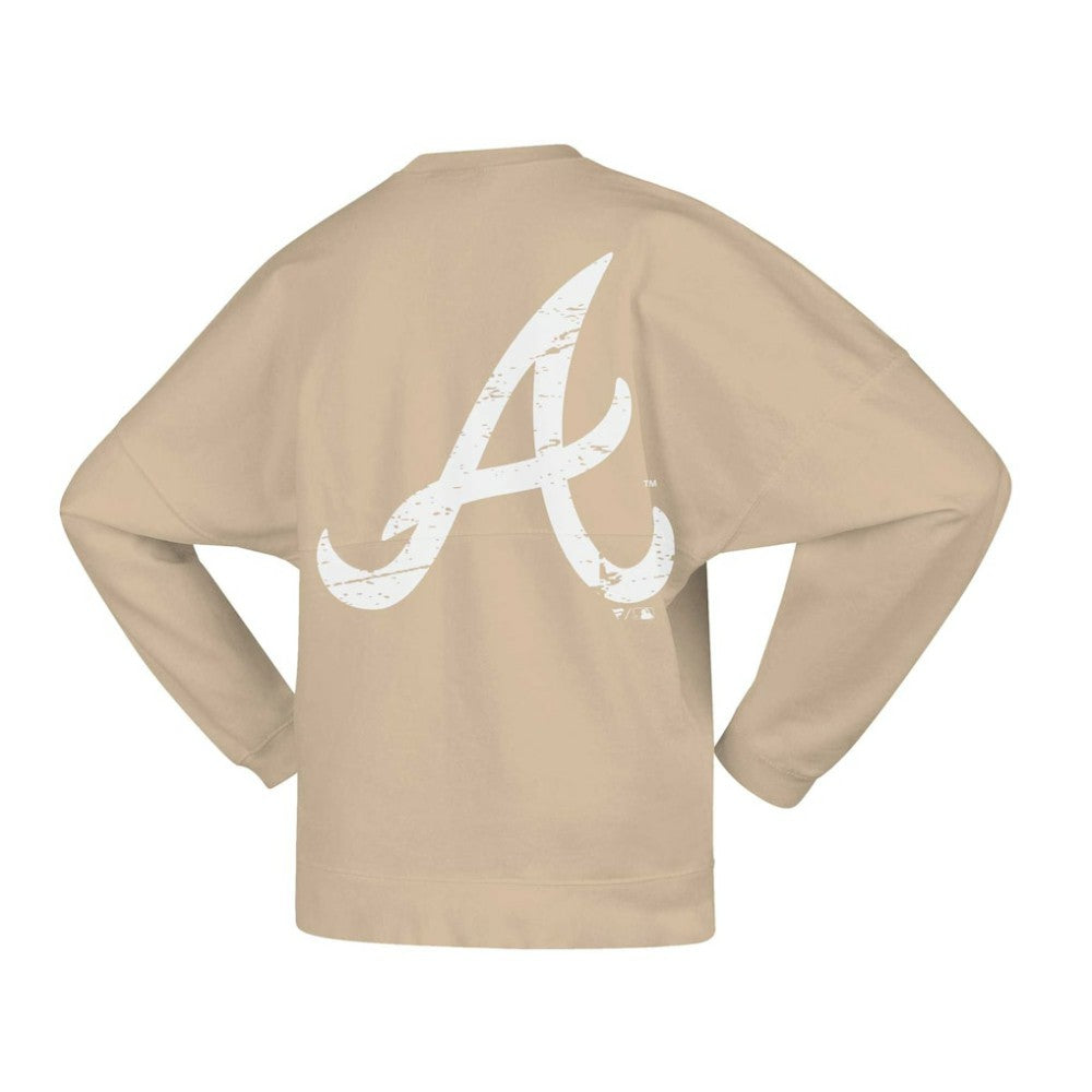 Atlanta Braves Fanatics Women's Branded Fleece Pullover Sweatshirt - Tan Pullover