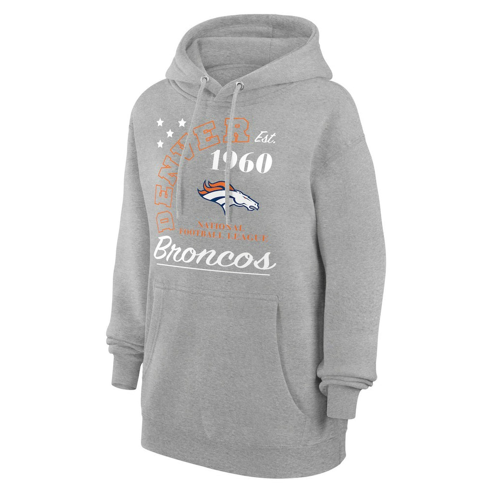 Denver Broncos Starter Unisex Arch Team Fleece Pullover Hoodie Heather Gray
