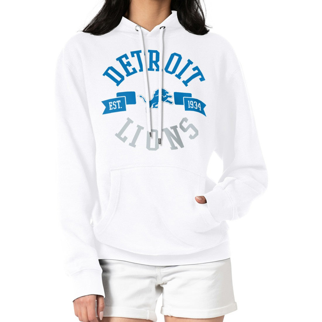 Detroit Lions G-III 4Her by Carl Banks Women's City Graphic Team Fleece Pullover Hoodie White