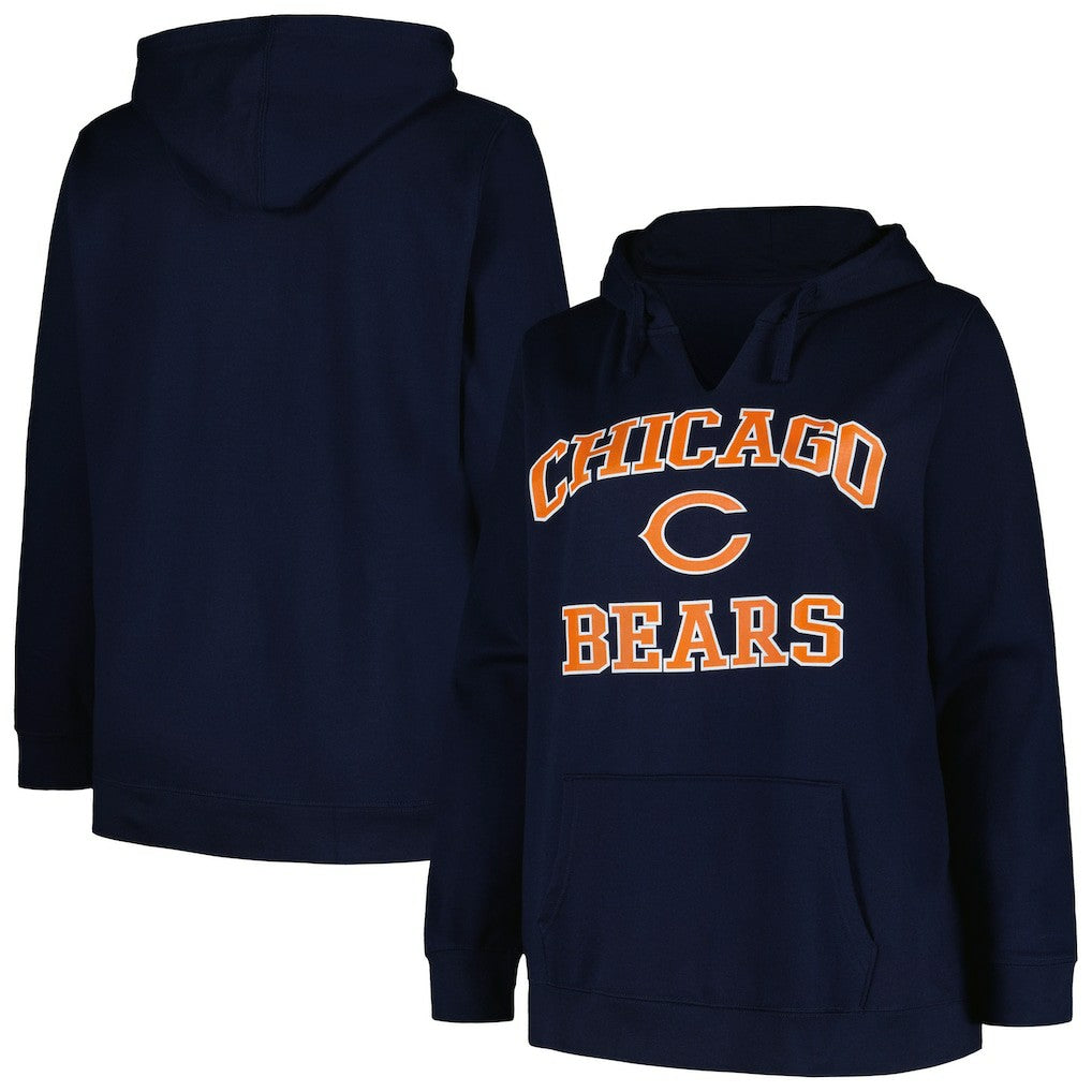 Chicago Bears Women's Plus Size Heart and Soul V-Neck Pullover Hoodie Navy