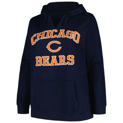 Chicago Bears Women's Plus Size Heart and Soul V-Neck Pullover Hoodie Navy
