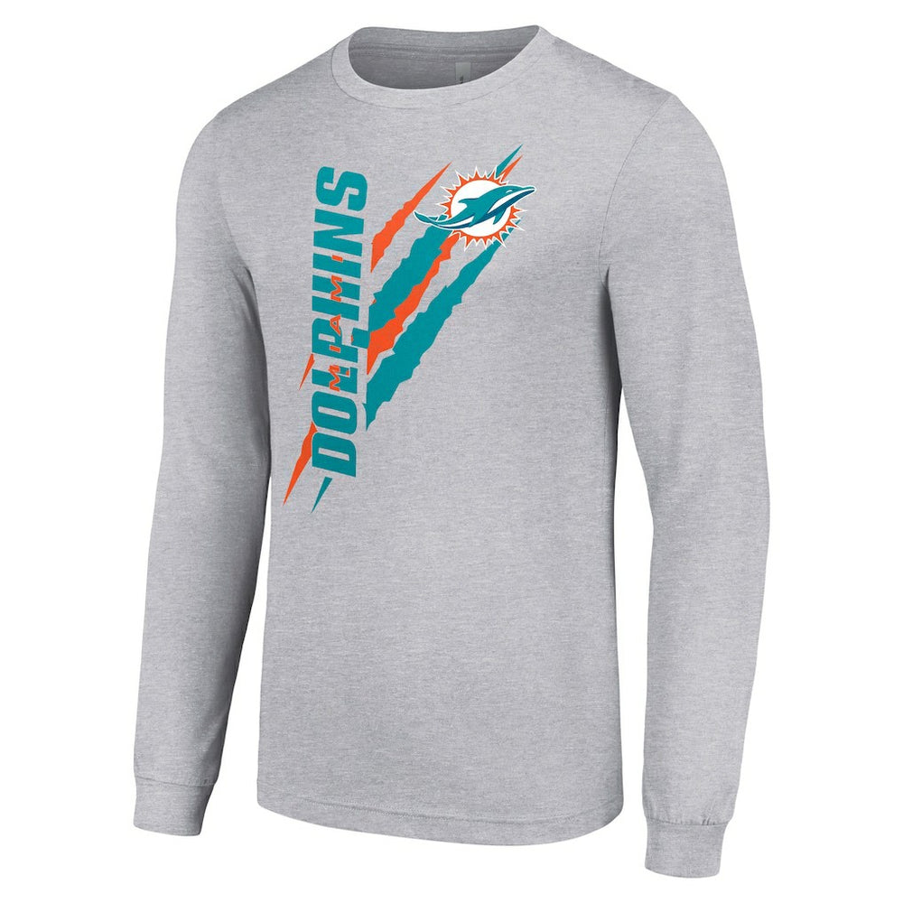 Miami Dolphins Starter Color Scratch Long Sleeve T-Shirt Heather Gray