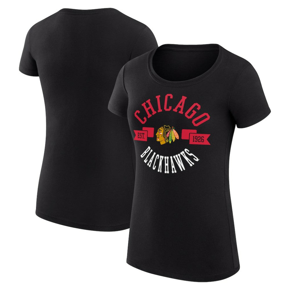 NHL Chicago Blackhawks G-III 4Her by Carl Banks Women's Super-Slim Fit Lightweight City Graphic Sport Crewneck T-Shirt - Black