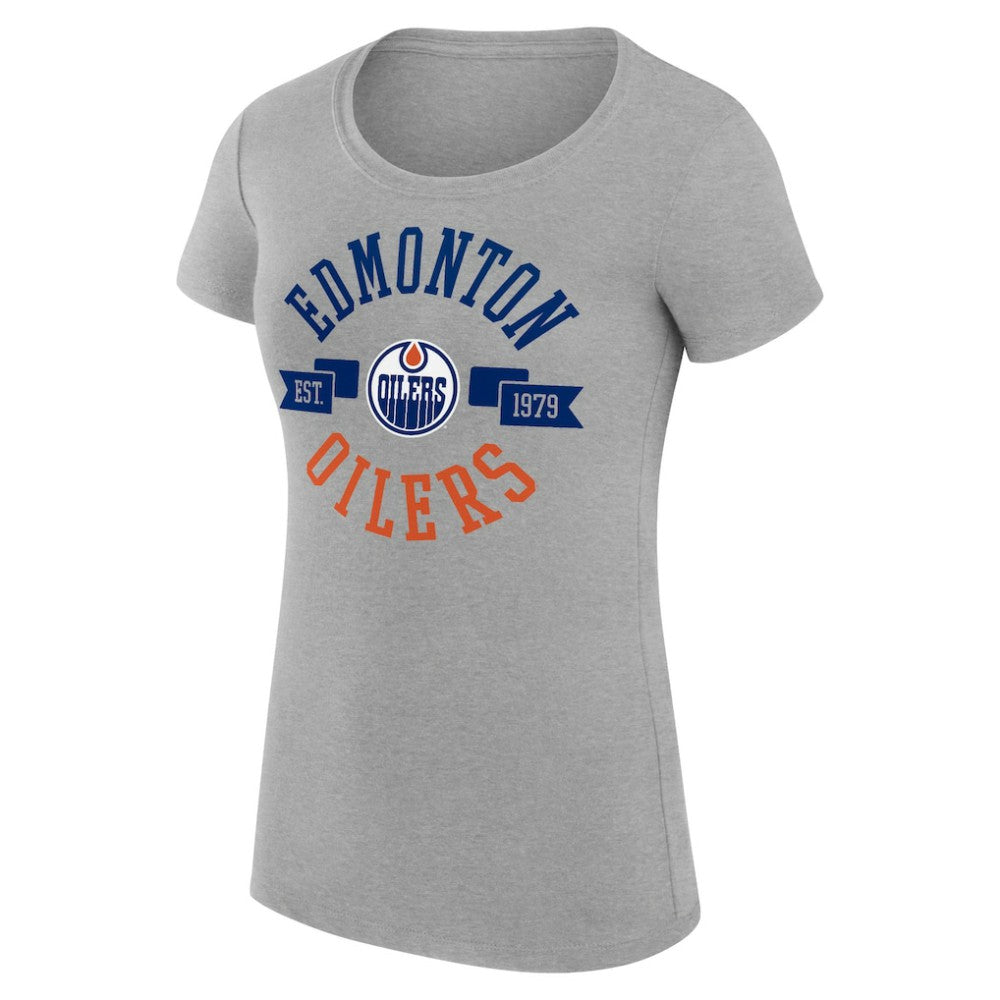 NHL Edmonton Oilers G-III 4Her by Carl Banks Women's Super-Slim Fit Lightweight City Graphic Sport Crewneck T-Shirt - Heather Gray