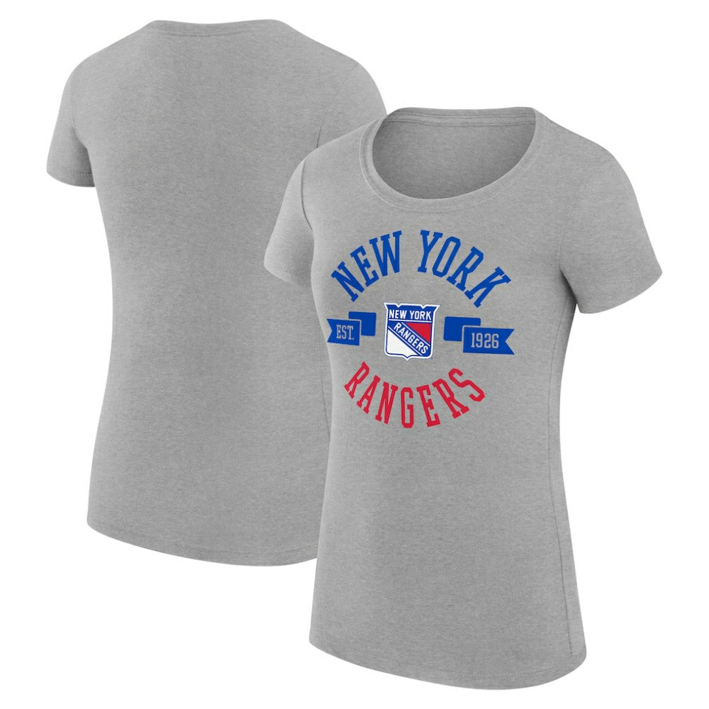 NHL New York Rangers G-III 4Her by Carl Banks Women's Super-Slim Fit Lightweight City Graphic Sport Crewneck T-Shirt - Heather Gray