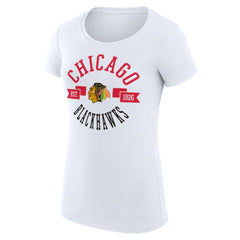 NHL Chicago Blackhawks G-III 4Her by Carl Banks Women's Super-Slim Fit Lightweight City Graphic Sport Crewneck T-Shirt - White