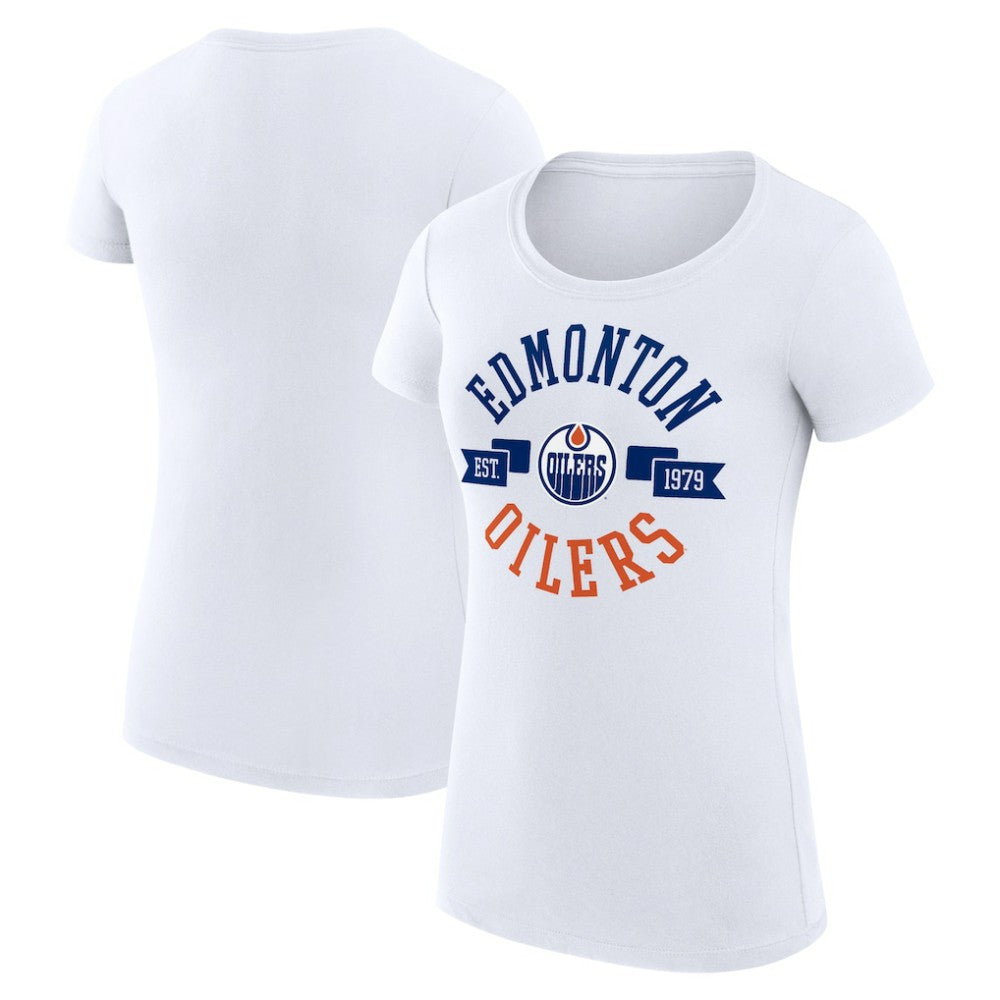 NHL Edmonton Oilers G-III 4Her by Carl Banks Women's Super-Slim Fit Lightweight City Graphic Sport Crewneck T-Shirt - White