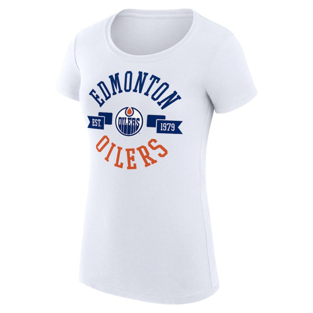 NHL Edmonton Oilers G-III 4Her by Carl Banks Women's Super-Slim Fit Lightweight City Graphic Sport Crewneck T-Shirt - White
