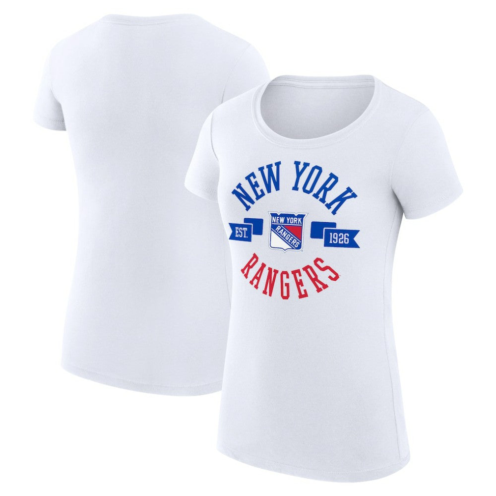 NHL New York Rangers G-III 4Her by Carl Banks Women's Super-Slim Fit Lightweight City Graphic Sport Crewneck T-Shirt - White