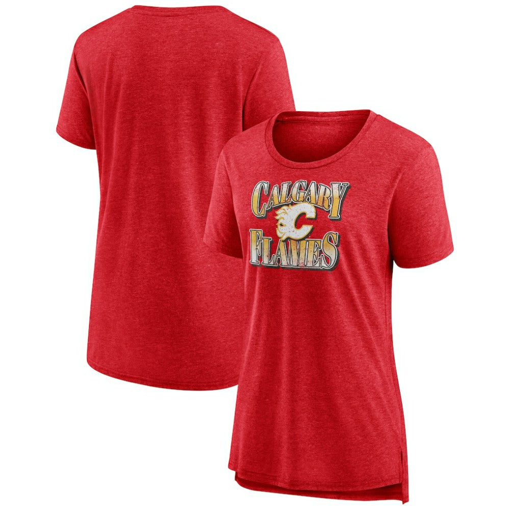 NHL Calgary Flames Women's Crash the Net Tri-Blend T-Shirt - Red
