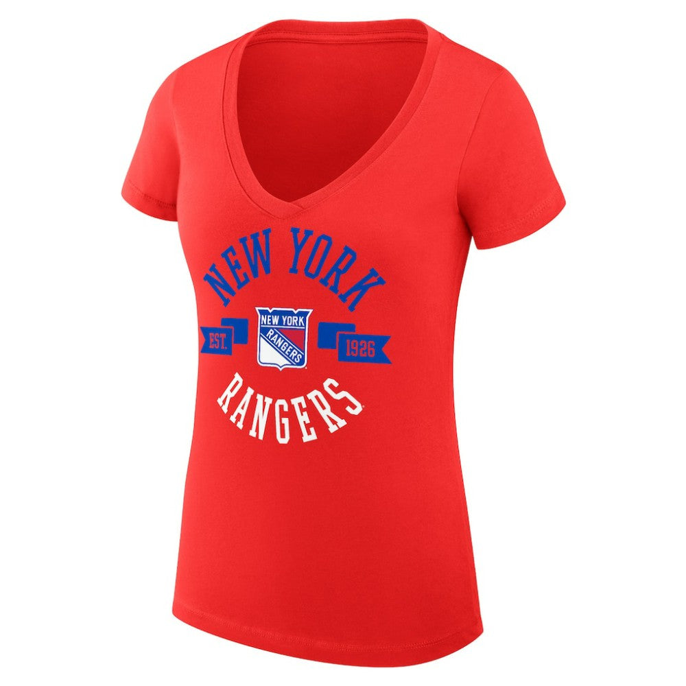 NHL New York Rangers G-III 4Her by Carl Banks Women's Super-Slim Fit Lightweight City Graphic V-Neck T-Shirt - Red