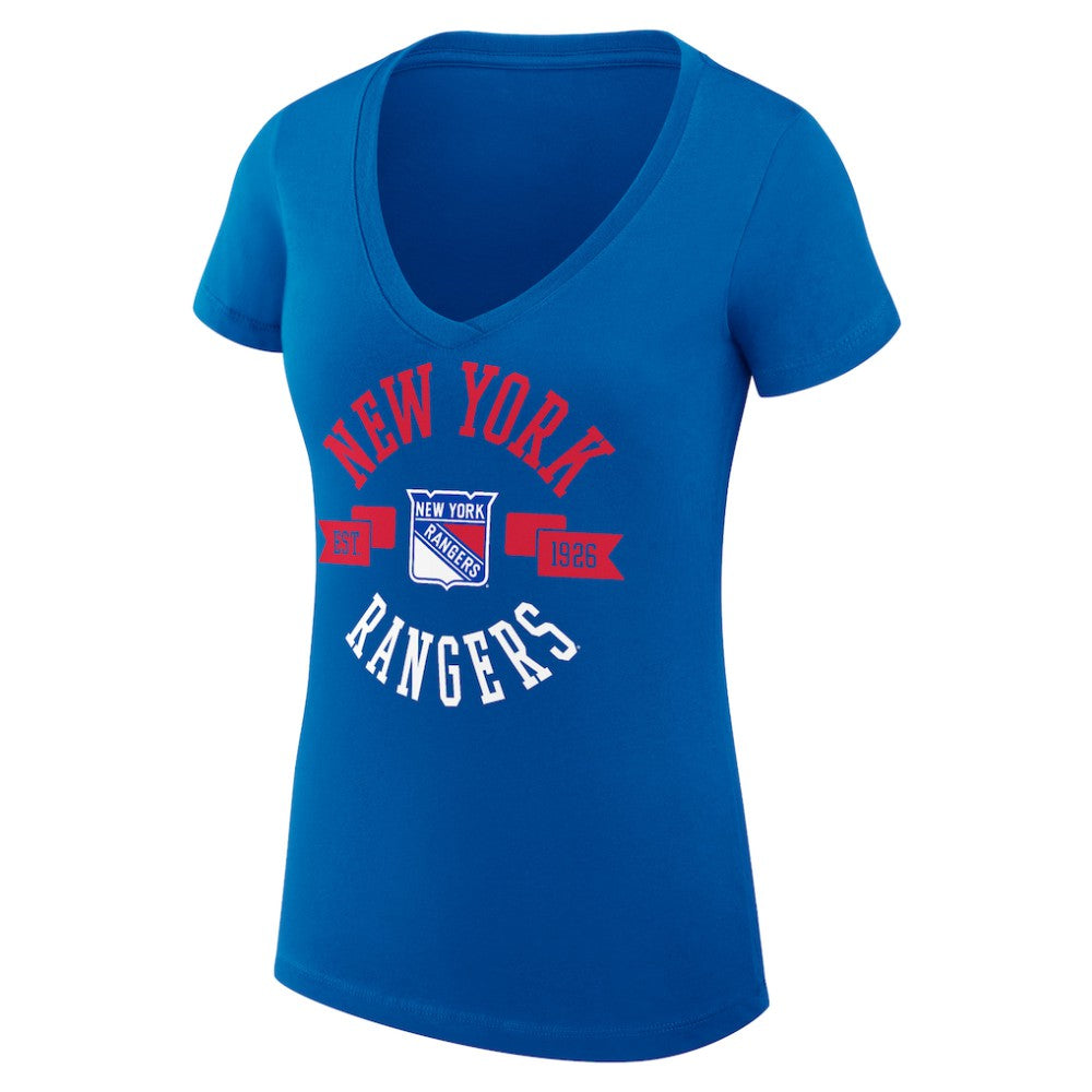 NHL New York Rangers G-III 4Her by Carl Banks Women's Super-Slim Fit Lightweight City Graphic V-Neck T-Shirt - Royal