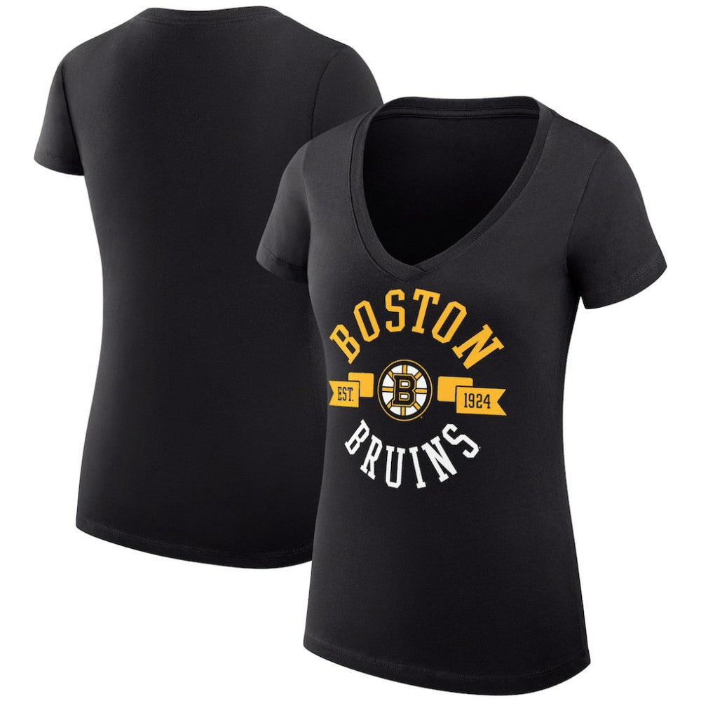 NHL Boston Bruins G-III 4Her by Carl Banks Women's Super-Slim Fit Lightweight City Graphic V-Neck T-Shirt - Black
