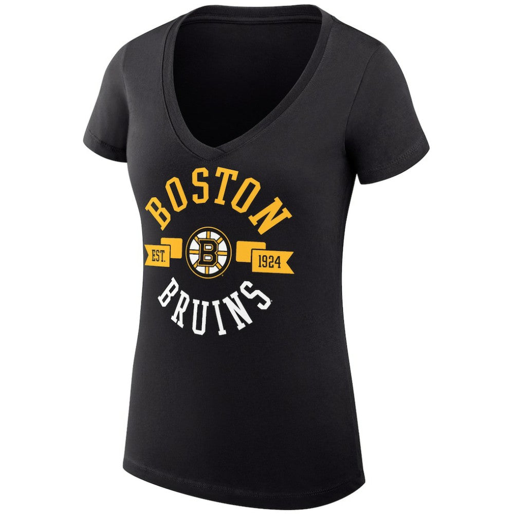 NHL Boston Bruins G-III 4Her by Carl Banks Women's Super-Slim Fit Lightweight City Graphic V-Neck T-Shirt - Black