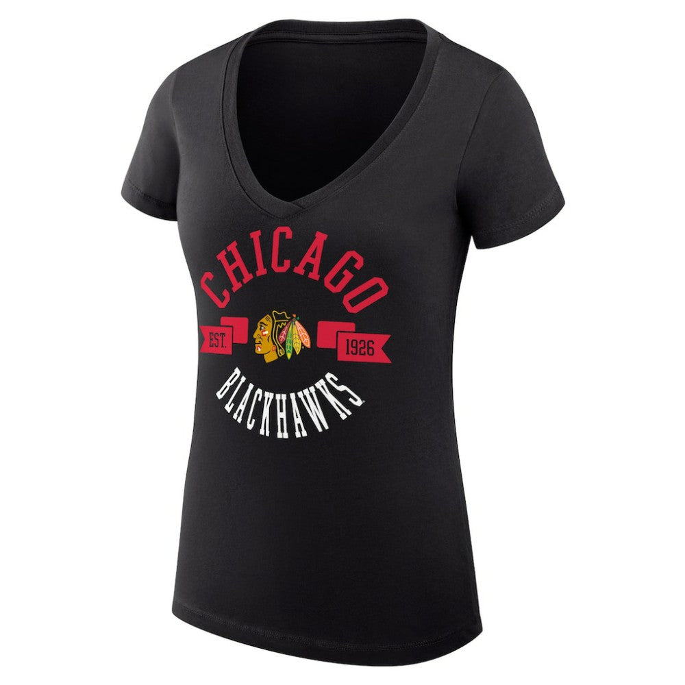 NHL Chicago Blackhawks G-III 4Her by Carl Banks Women's Super-Slim Fit Lightweight City Graphic V-Neck T-Shirt - Black
