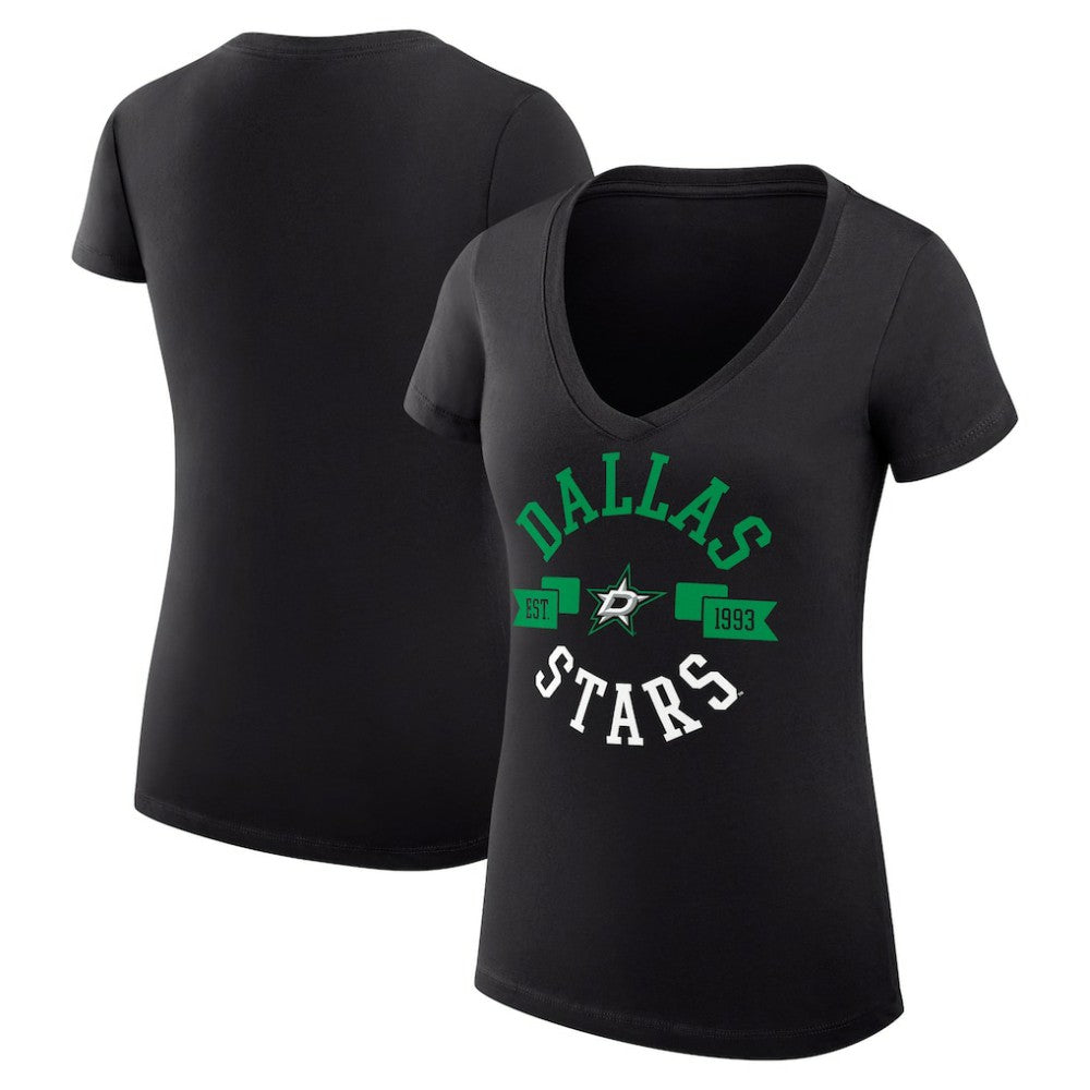 NHL Dallas Stars G-III 4Her by Carl Banks Women's Super-Slim Fit Lightweight City Graphic V-Neck T-Shirt - Black