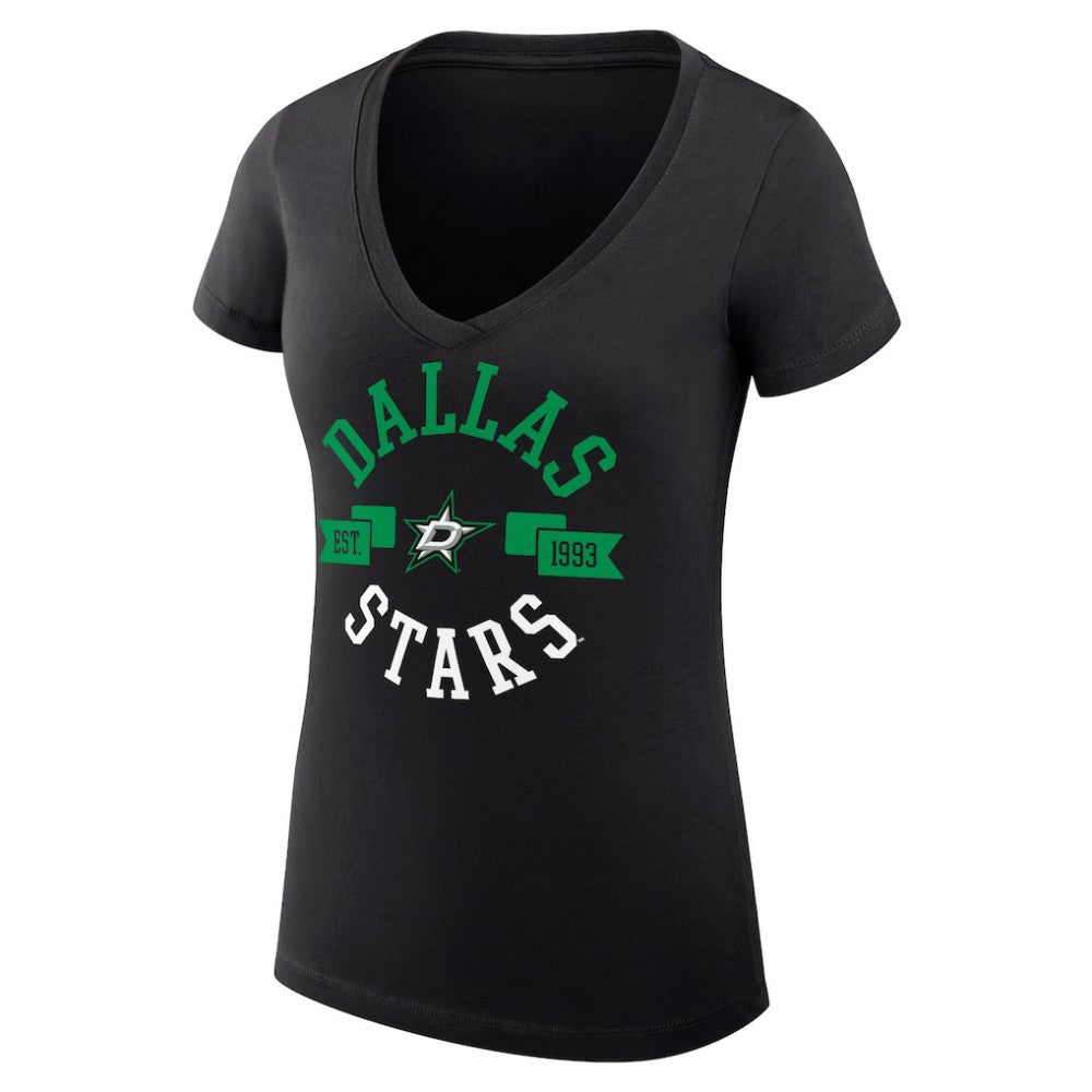 NHL Dallas Stars G-III 4Her by Carl Banks Women's Super-Slim Fit Lightweight City Graphic V-Neck T-Shirt - Black