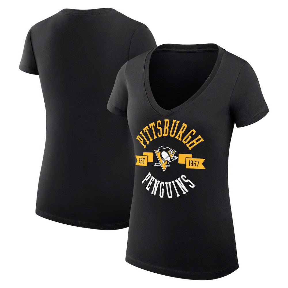 NHL Pittsburgh Penguins G-III 4Her by Carl Banks Women's Super-Slim Fit Lightweight City Graphic V-Neck T-Shirt - Black