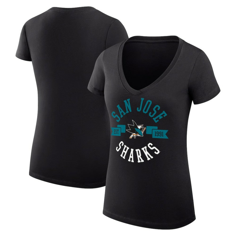 NHL San Jose Sharks G-III 4Her by Carl Banks Women's Super-Slim Fit Lightweight City Graphic V-Neck T-Shirt - Black
