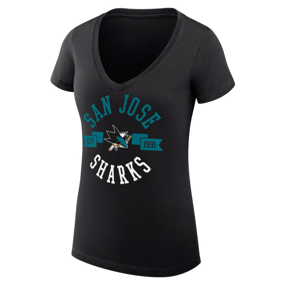 NHL San Jose Sharks G-III 4Her by Carl Banks Women's Super-Slim Fit Lightweight City Graphic V-Neck T-Shirt - Black