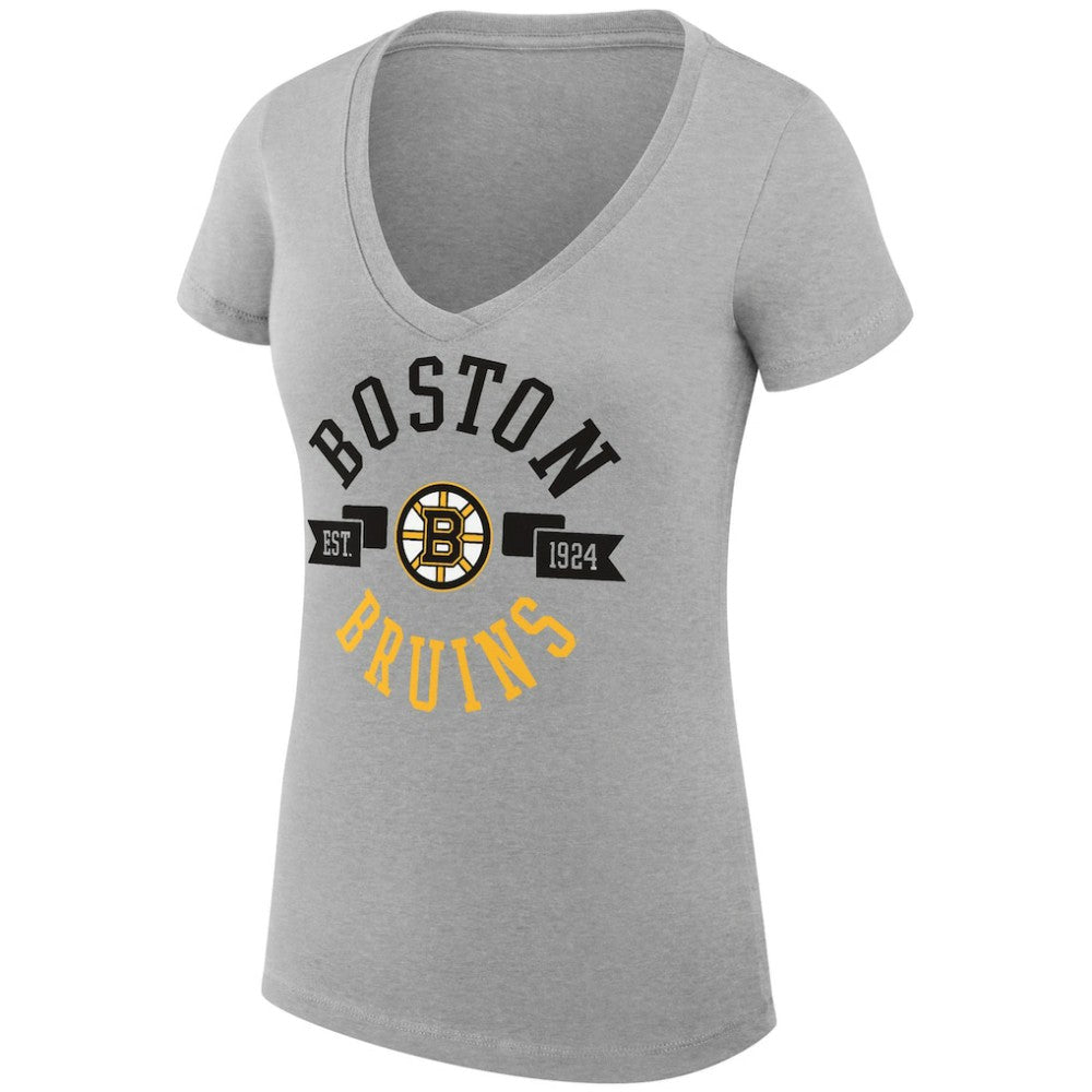 NHL Boston Bruins G-III 4Her by Carl Banks Women's Super-Slim Fit Lightweight City Graphic V-Neck T-Shirt - Heather Gray