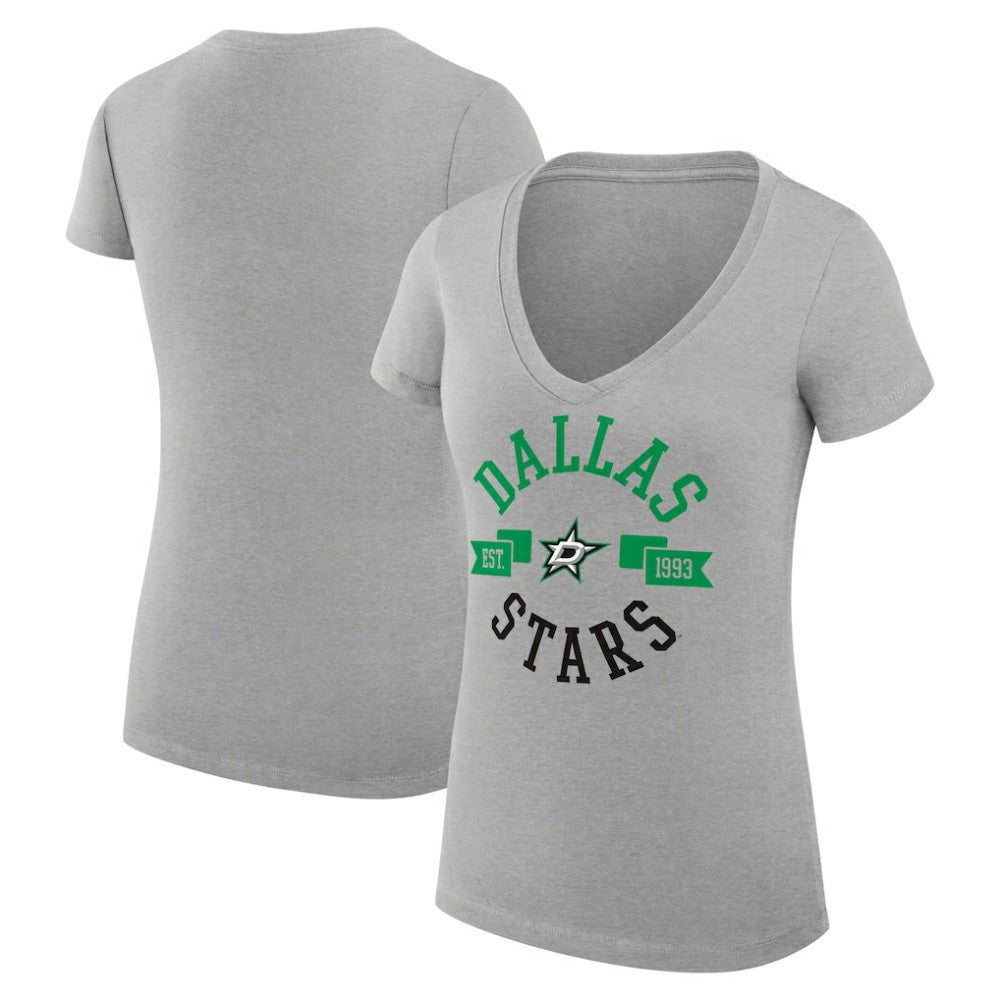 NHL Dallas Stars G-III 4Her by Carl Banks Women's Super-Slim Fit Lightweight City Graphic V-Neck T-Shirt - Heather Gray